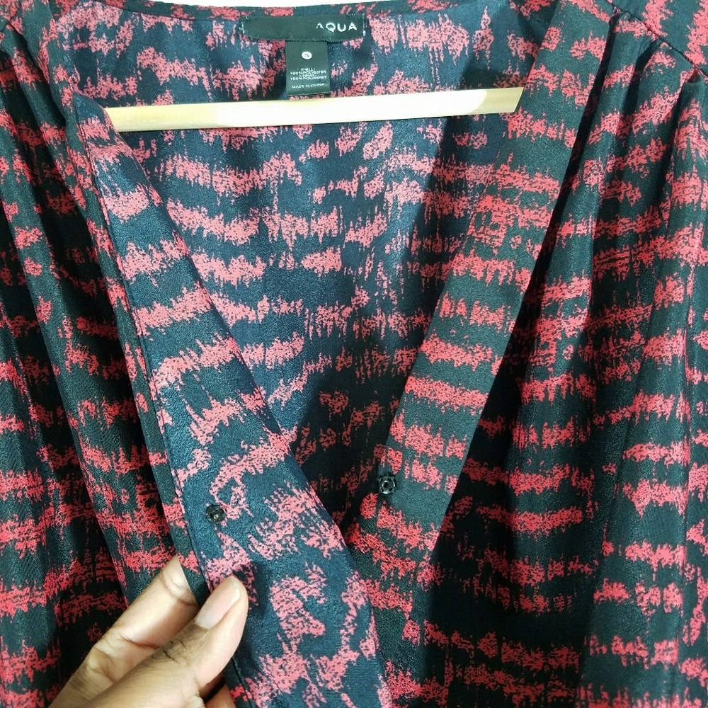 Aqua Red and Black Printed Faux Wrap Dress - Picture 3 of 6